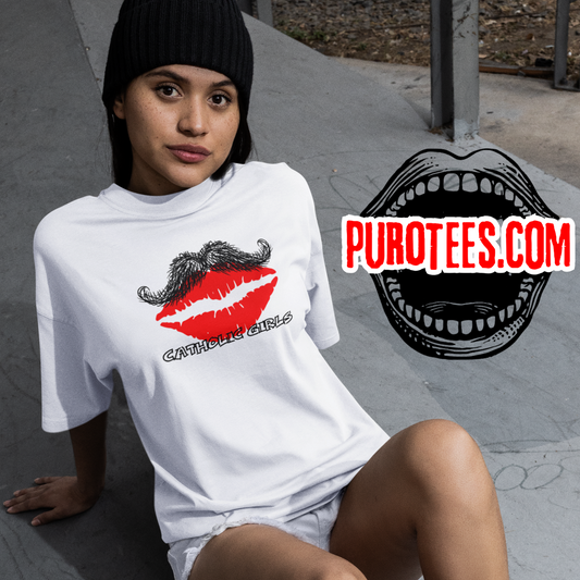 Our Exclusive Crazy CATHOLIC GIRLS Mustache Unisex 100% Cotton Tee - FREE SHIPPING!